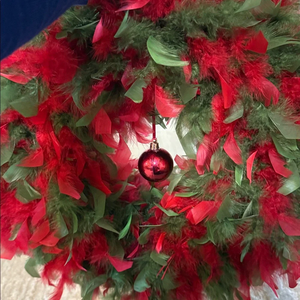 Original Boxed Angel Wreath Crafted of Beautiful Dyed Feathers with Hook
